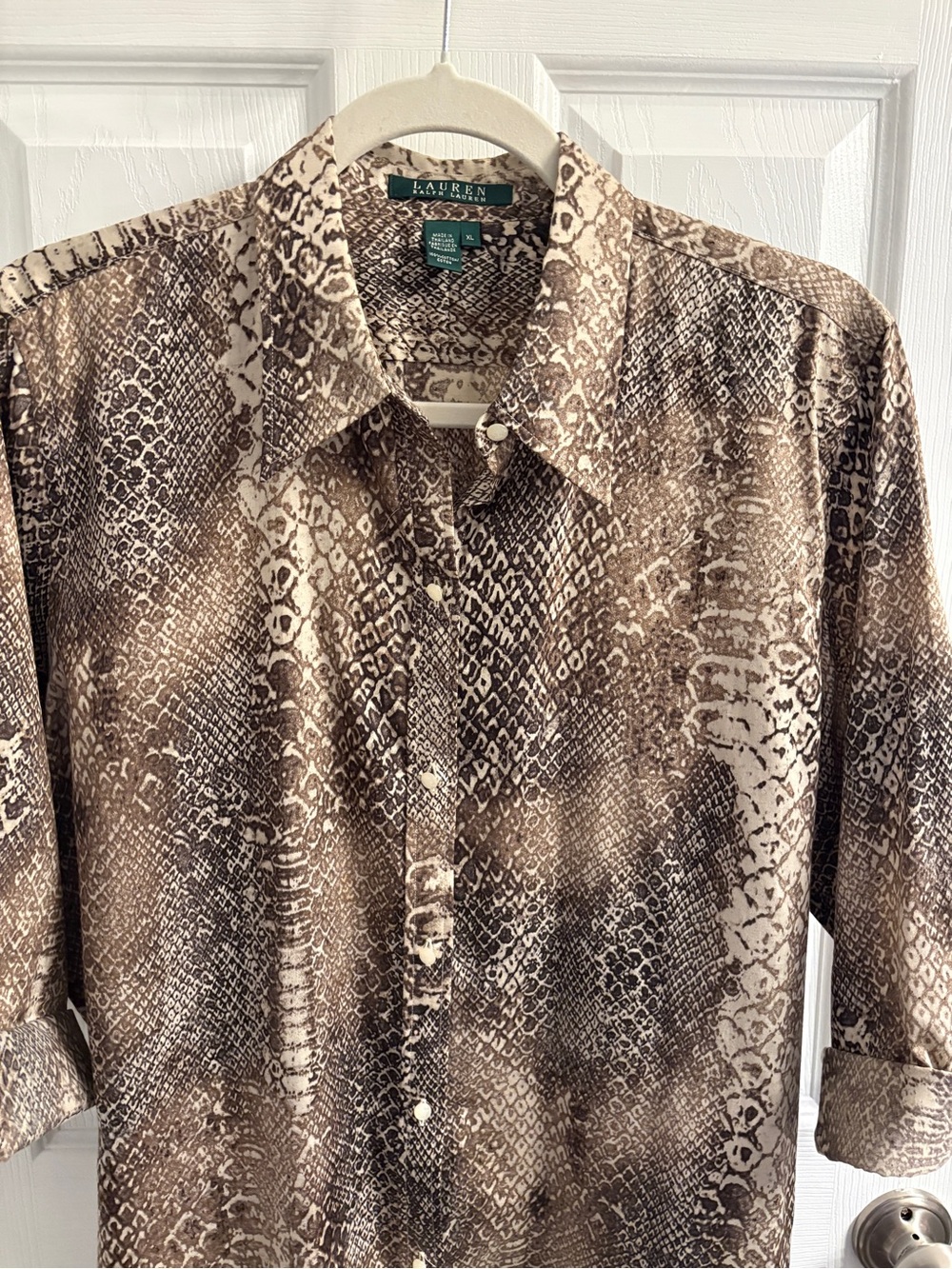 Lauren Ralph Lauren Brown and Cream Snake-Print Button-Down Shirt #0340 - Picture 3 of 7